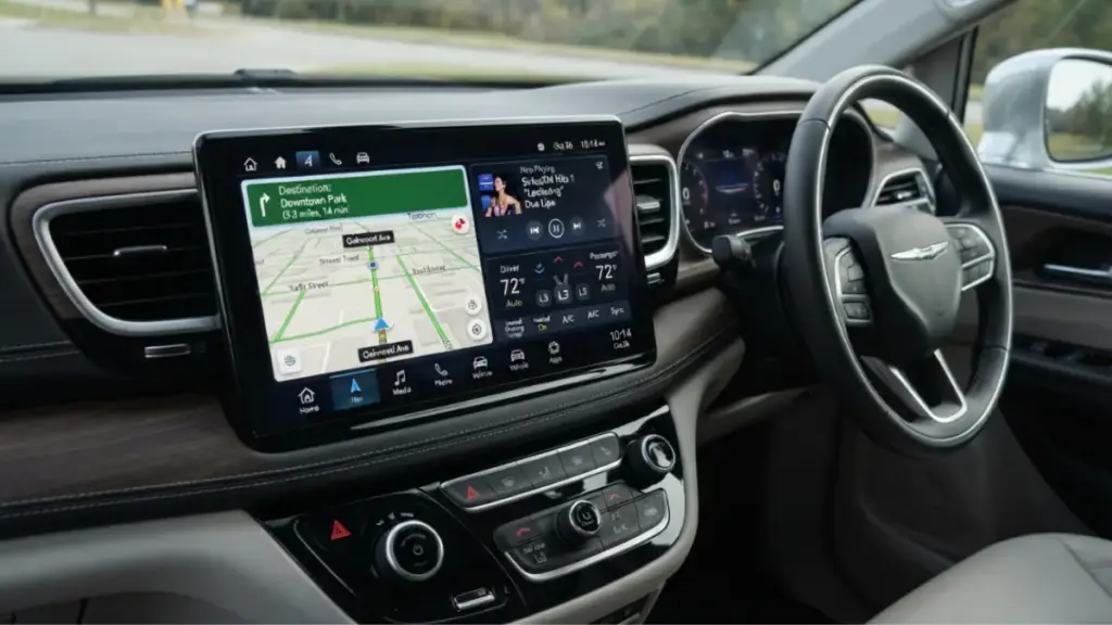 Chrysler Pacifica digital infotainment screen and dashboard controls