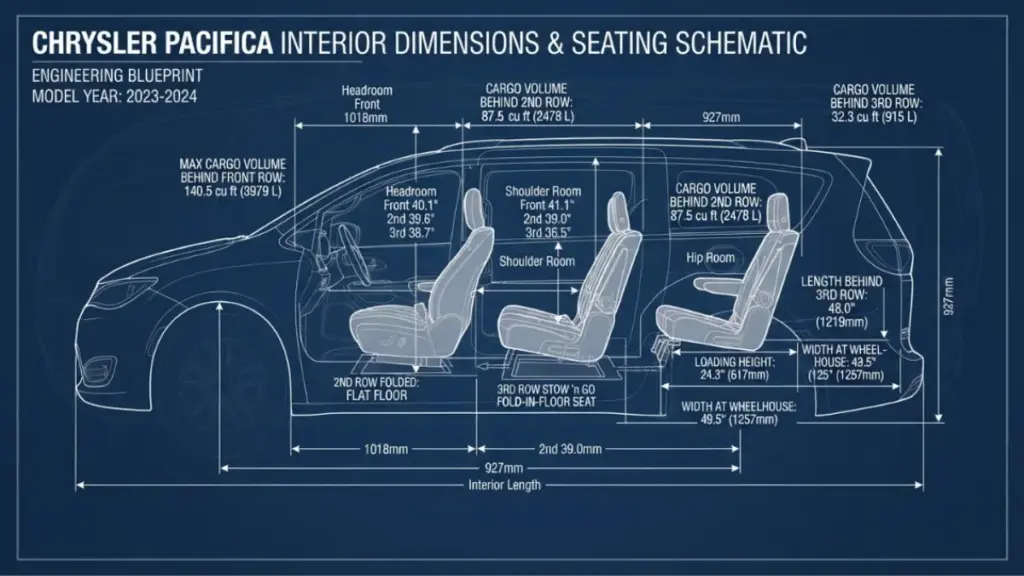 Chrysler Pacifica interior dimension blueprint and cabin layout